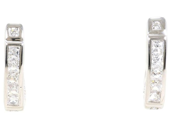 Autre Marque Orecchini a lobo in oro bianco 14K con zircone cubico D'oro