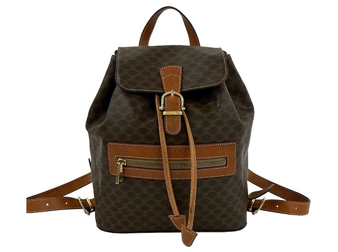 Céline CELINE Vintage Macadam Blazon Pattern Leather Backpack Brown