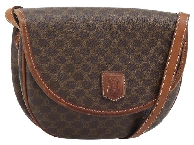 Céline Borsa a tracolla CELINE Macadam Canvas PVC Pelle Marrone Oro Auth ka4520 D'oro