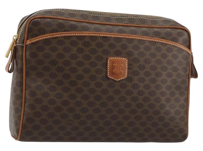 Céline Clutch CELINE Macadam Canvas PVC Pelle Marrone Oro Auth 182456 D'oro
