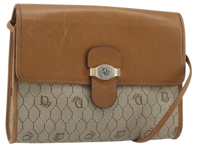 Bolsa de Ombro Christian Dior Honeycomb Canvas PVC Bege Ouro Auth BA13152 Dourado