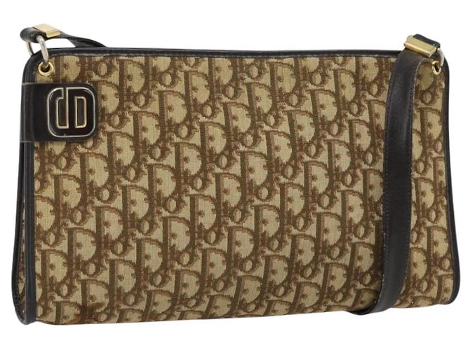 Borsa a tracolla Christian Dior Trotter Canvas Beige Oro Auth 178914 D'oro