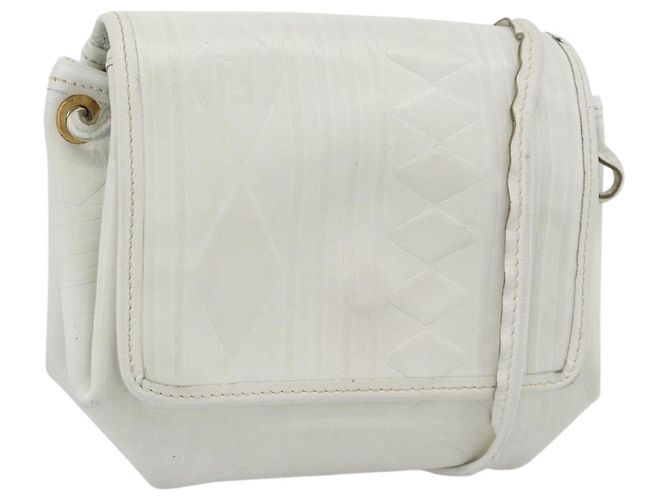 Bolsa de ombro FENDI em couro branco ouro Auth ka4485 Dourado