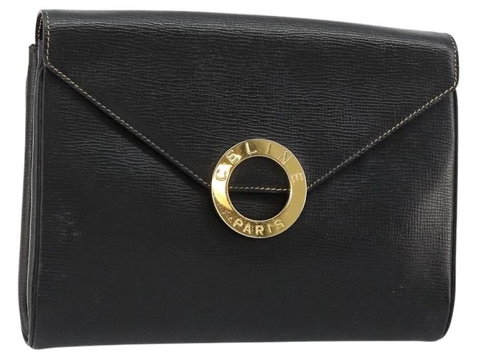 Céline CELINE Circle Shoulder Bag Leather Black Gold Auth 182448 Golden