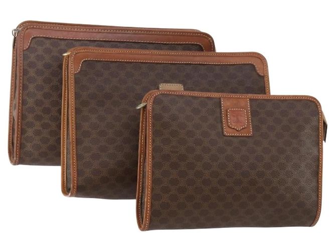 Céline CELINE Macadam Canvas Clutch Tasche PVC Leder 3 Set Braun Auth 174585