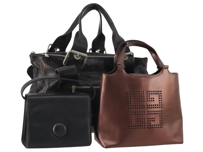 Borsa GIVENCHY Chloe in Pelle Set da 3 Nero Marrone Auth 178857