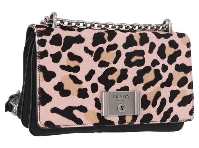 Bolsa de Ombro com Corrente PRADA em Pele de Vitelo Rosa Prata Auth 181937A