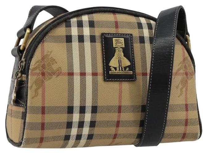 Borsa a Spalla Burberrys Nova Check PVC Beige Oro Auth 171262 D'oro