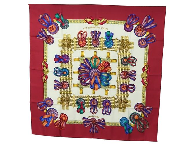 Hermès HERMES Carré 90 Sciarpa "LES RUBANS DU CHEVAL" Seta Multicolore Autentica BA12984V