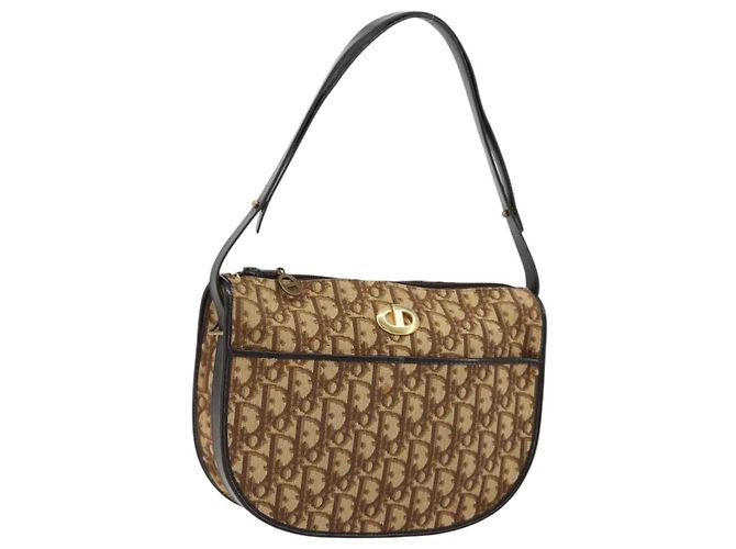 Borsa a tracolla Christian Dior Trotter Canvas Beige Oro Auth 178904 D'oro