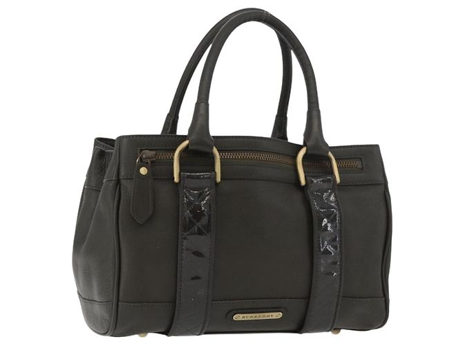 Bolsa Tote BURBERRY de couro marrom ouro Auth 182465 Dourado