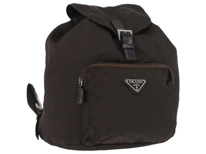 PRADA Backpack Nylon Brown Silver Auth 180200 Silvery