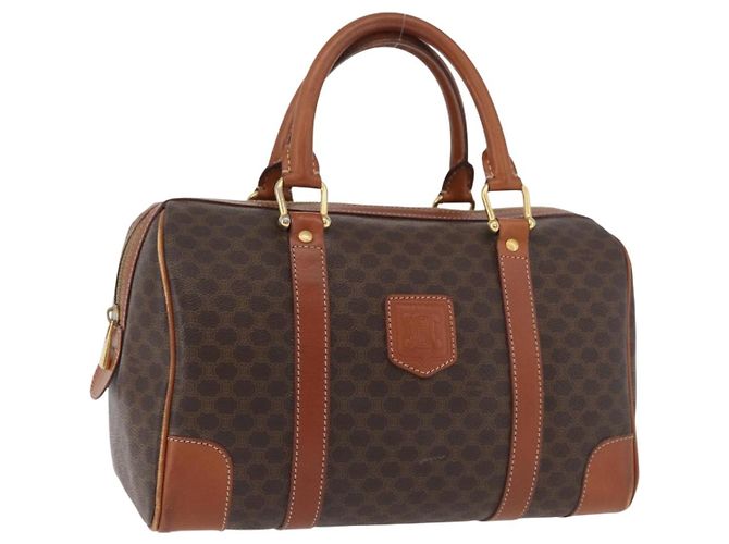 Céline Bolsa Boston CELINE Macadam Canvas PVC Couro Marrom Ouro Auth BA13030 Dourado