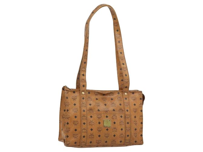 MCM Vicetos Logogram Tote Bag PVC Leder Braun Gold Auth BA13066 Golden