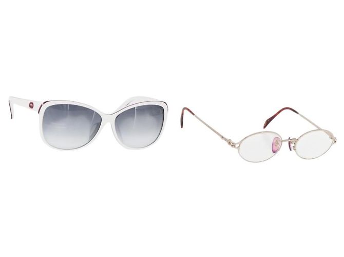 GUCCI Occhiali da sole in plastica e metallo 2 Set Silver White Auth BA13055 Argento Bianco