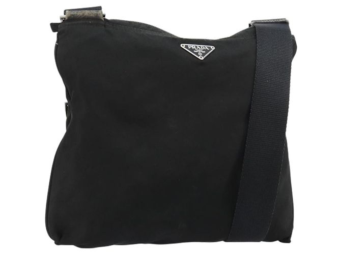Borsa a tracolla PRADA Nylon Nero Argento Auth 181330