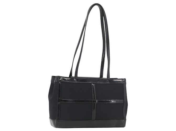 SAINT LAURENT Tote Bag Lackleder Schwarz Silber Auth bs35398