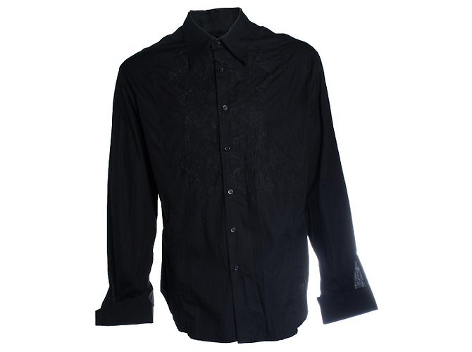 Gianfranco Ferré Ferre jeans, camicia nera con ricamo a polsini francesi Nero