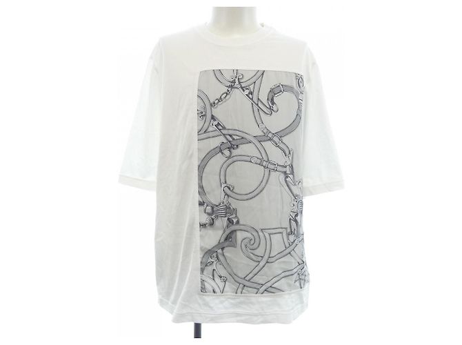 Hermès Camiseta de algodón Hermes M Castaño Blanco