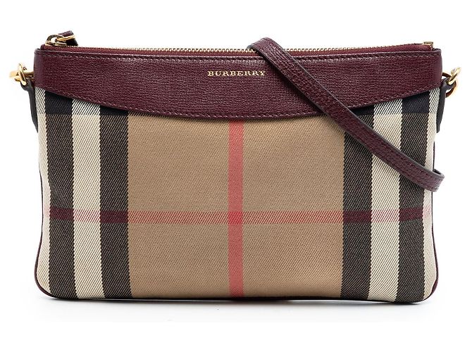 Borsa a tracolla Burberry Brown Mega Check Canvas Derby Peyton Marrone Marrone chiaro