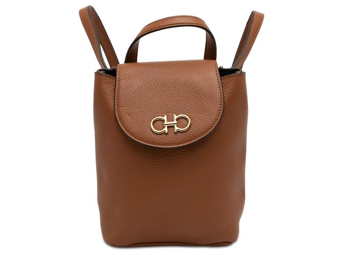 Salvatore Ferragamo Ferragamo Brown Mini Leather Double Gancini Backpack