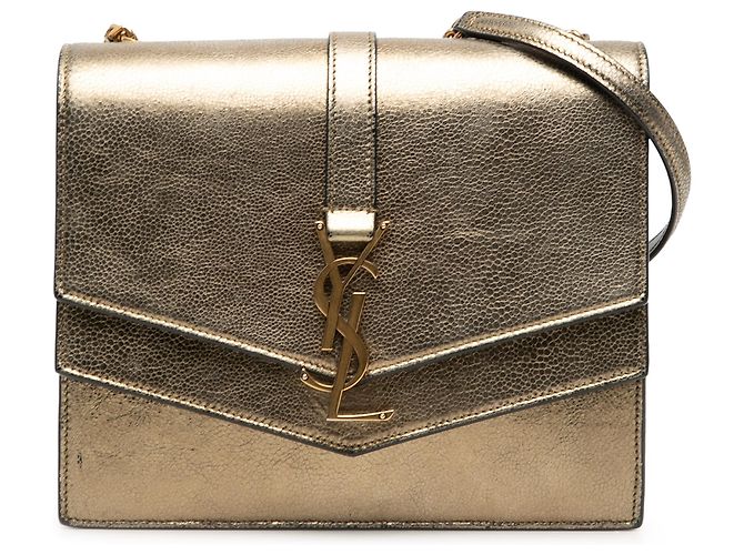 Saint Laurent Bolsa transversal Monogram Sulpice em couro metálico marrom tamanho Medium Bronze