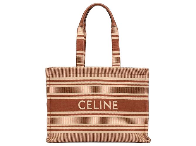 Céline Cabas Thais en toile rayée beige de grande taille Celine