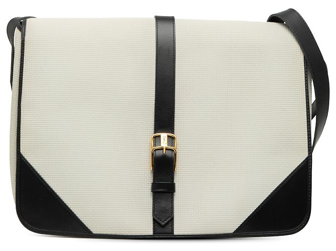 Bolsa tiracolo de lona com acabamento em couro branco Saint Laurent Cru