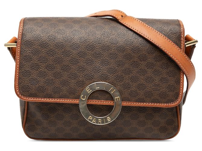 16 Céline Celine Bolsa transversal em canvas revestido Macadam marrom