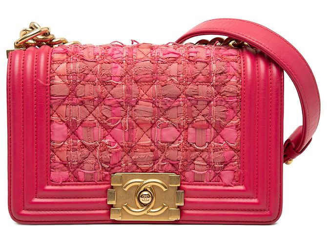 Chanel Boy Flap in tweed trapuntato e agnello rosa mini