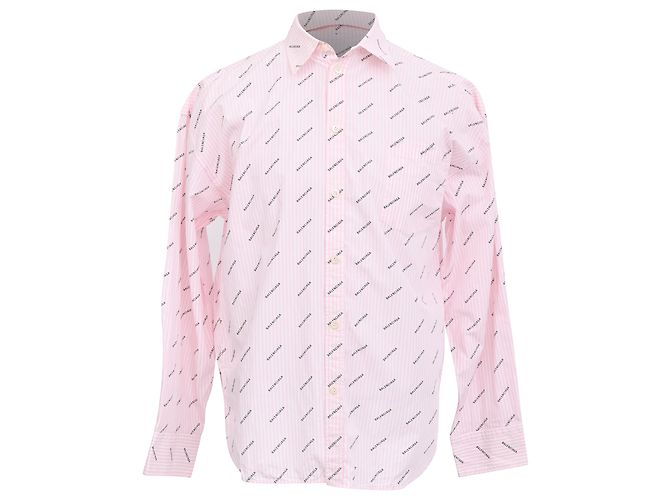 Camicia oversize Balenciaga con logo a righe e bottoni anteriori in cotone rosa Marrone