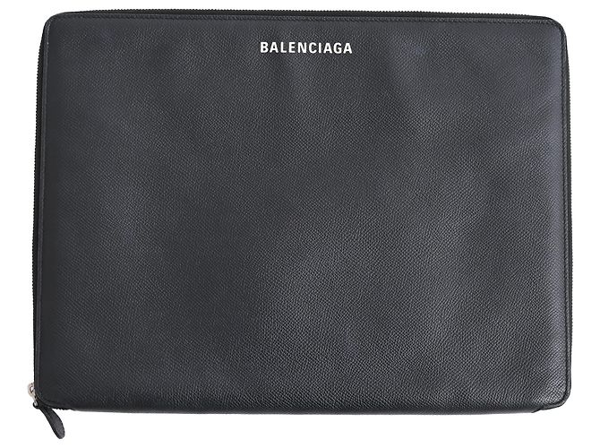 Porte-documents Balenciaga à fermeture éclair en cuir noir Gris