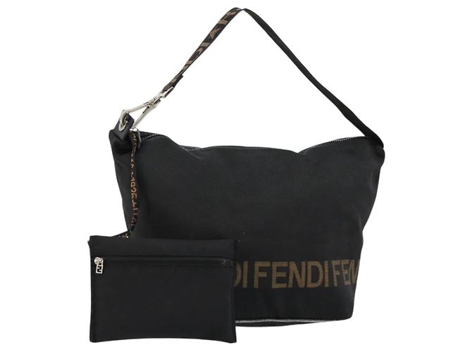 Borsa a Spalla FENDI Nylon Nero Oro Auth 180024 D'oro