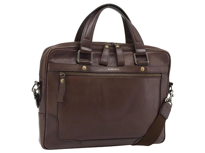 Bolsa de mão BURBERRY de couro 2way Marrom Ouro Auth BA13168 Dourado