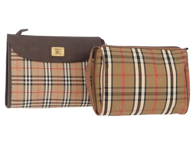 Burberrys Nova Check Clutch Bag Canvas Set Beige Auth 180194