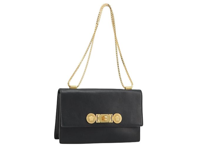 Borsa a Spalla con Catena VERSACE in Pelle Nera e Oro Auth BA13207 Nero D'oro