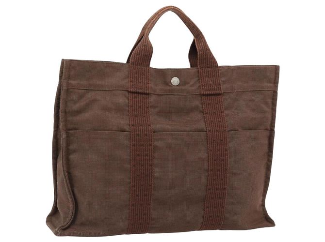 Hermès Sac à main HERMES Fourre Tout MM Canvas Marron Argent Auth 181710 Argenté