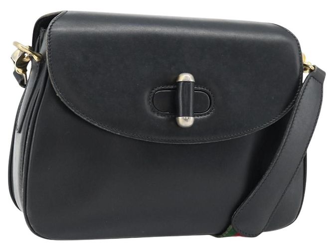 Borsa a Spalla GUCCI Web Sherry Line Pelle Nero Oro Rosso Auth 182780A D'oro