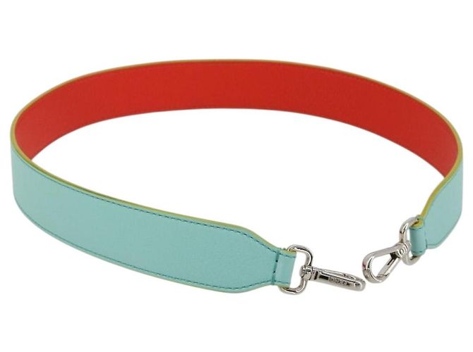FENDI Leather Shoulder Strap 35.4"" Light Blue Silver Auth 171288V Silvery