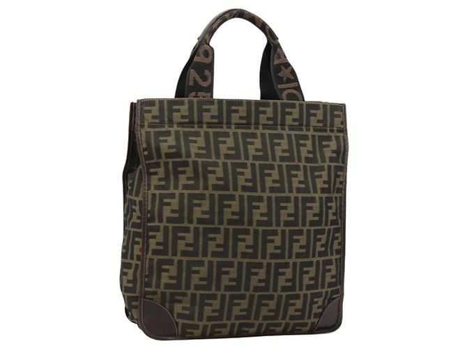 FENDI Zucca Canvas Handtasche Schwarz Braun Authentisch 182179A