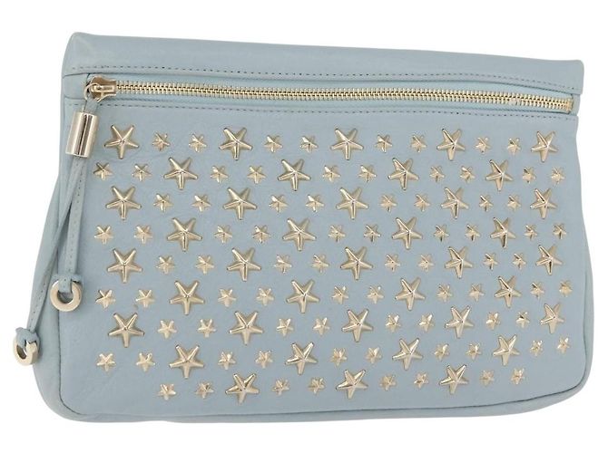 Jimmy Choo Clutch Bag Leder Hellblau Gold Auth BA13172 Golden