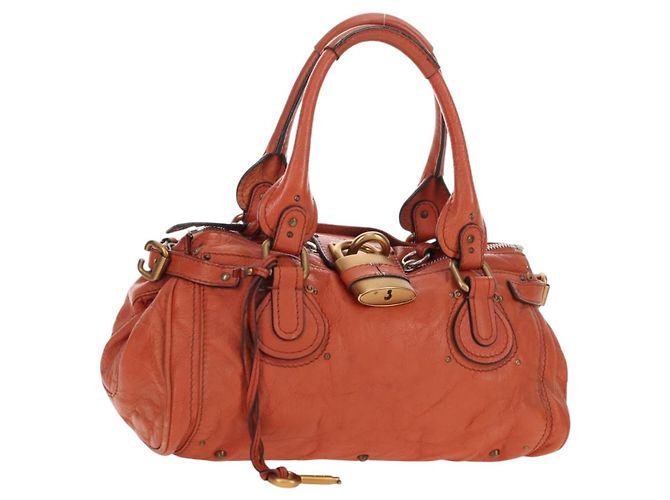 Chloé Sac à main Chloe Paddington en cuir Orange Or Argent Auth am11662V
