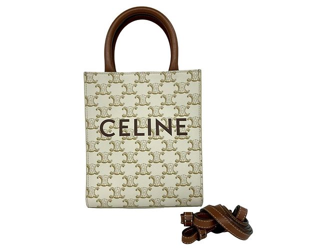 Céline Sac cabas vertical mini Celine Marron Blanc