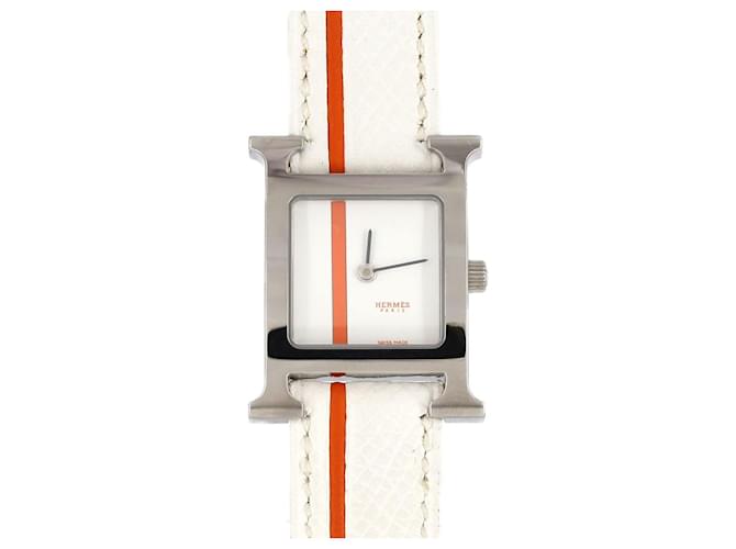 Hermès Montre Hermes H en acier inoxydable à quartz Blanc 