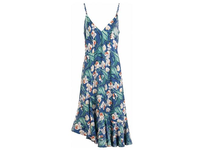 Autre Marque PatBO Blumenmuster Rüschen Saum Slip Kleid Blau