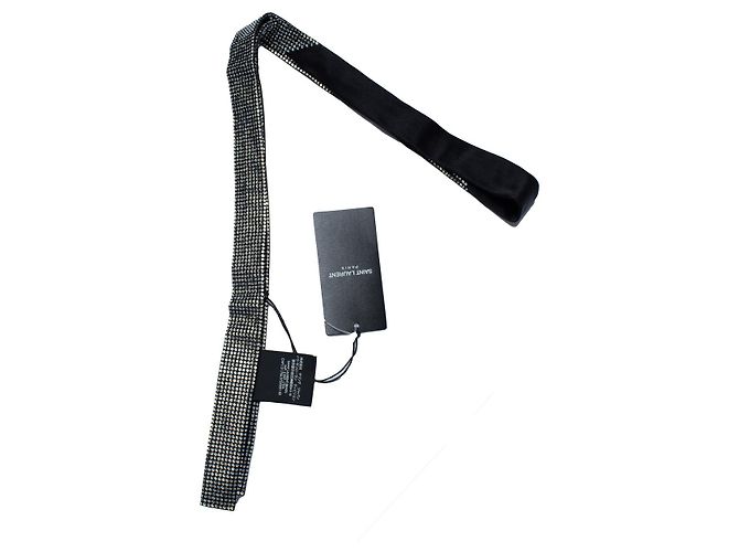 Saint Laurent, Cravatta tuxedo con strass Nero Argento
