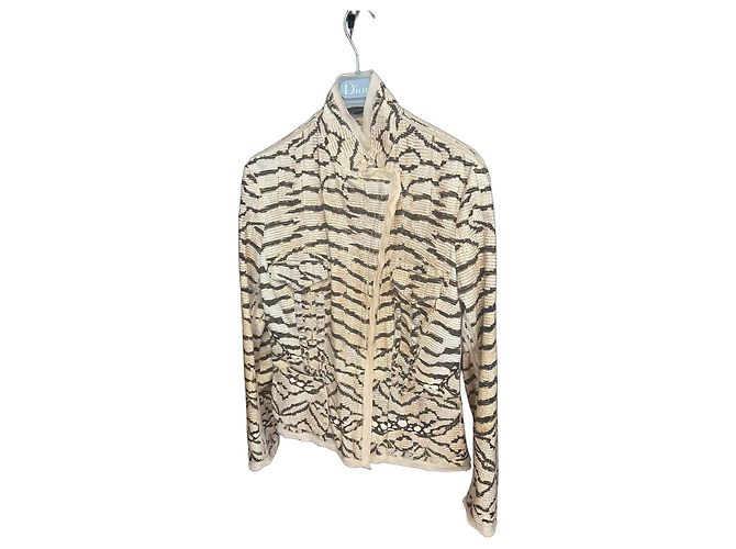 Chaqueta Roberto Cavalli estampado cebra en seda Negro Beige Estampado de cebra