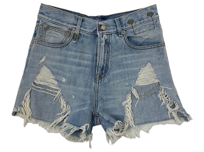 R13 Distressed Denim Shorts Blau