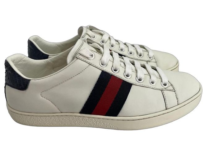 Gucci Ace Ténis em couro com risca Web e detalhe de serpente Branco