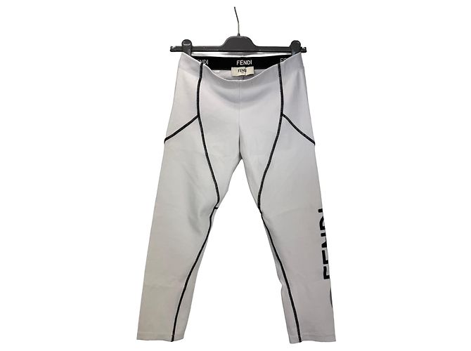 Fendi Roma Leggings brancos com debrum preto